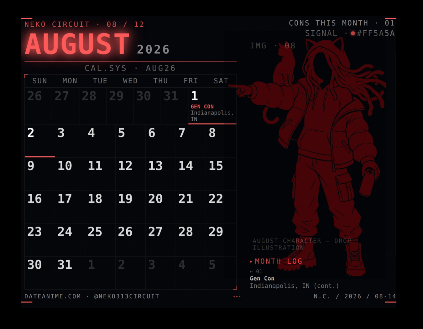 August artwork - DJ anime cat at convention rave